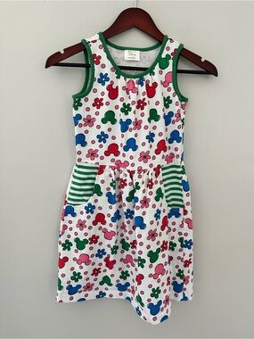 Hanna Andersson Sleeveless 100% Cotton White Floral & Mickey Print Dress